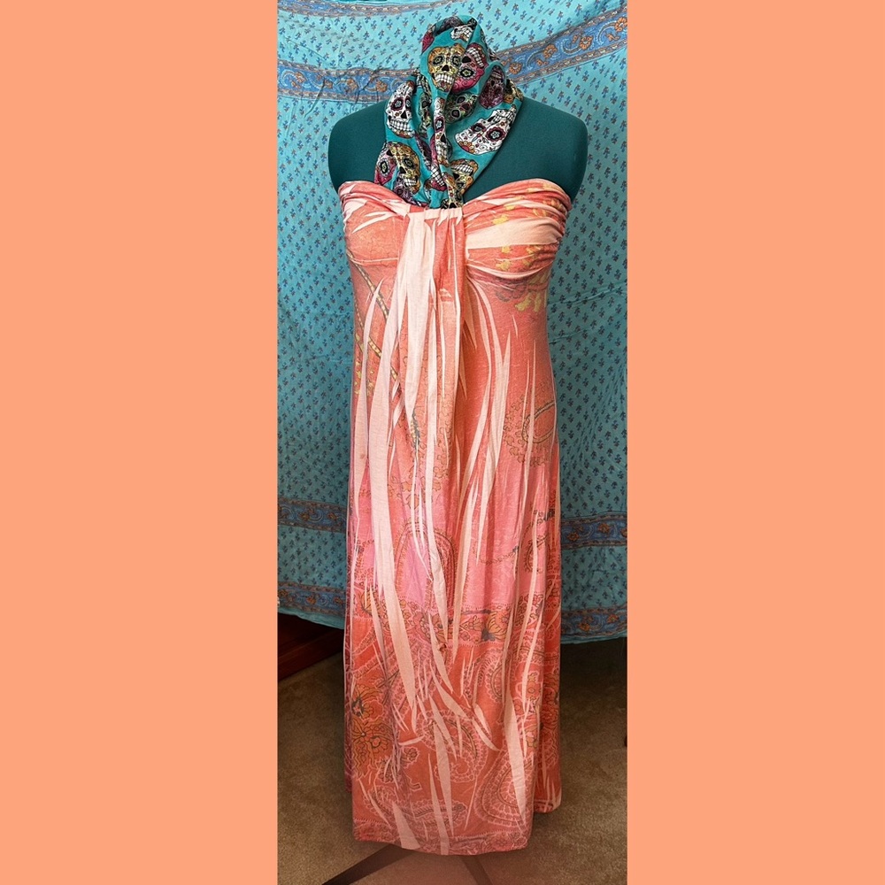 XL strapless peach jersey maxi